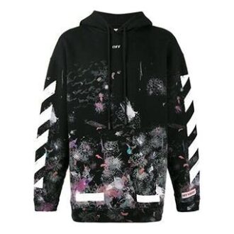 Tricou bărbătesc Off-White din bumbac lejer, negru, cu imprimeu cu dungi diagonale