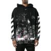 Tricou bărbătesc Off-White din bumbac lejer, negru, cu imprimeu cu dungi diagonale