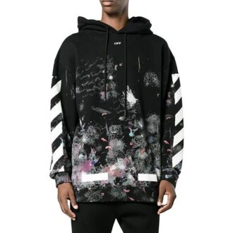 Tricou bărbătesc Off-White din bumbac lejer, negru, cu imprimeu cu dungi diagonale