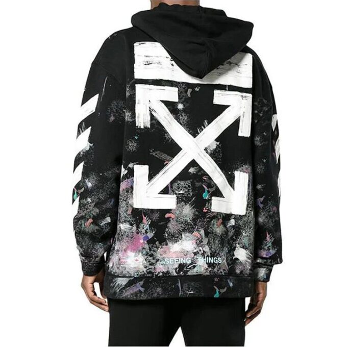 Tricou bărbătesc Off-White din bumbac lejer, negru, cu imprimeu cu dungi diagonale