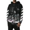 Tricou bărbătesc Off-White din bumbac lejer, negru, cu imprimeu cu dungi diagonale