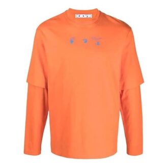 Tricou bărbătesc Off-White FW21 cu logo, guler rotund, imprimeu, mâneci lungi, croială largă, portocaliu