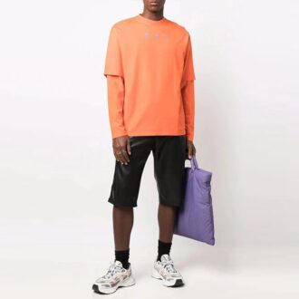 Tricou bărbătesc Off-White FW21 cu logo, guler rotund, imprimeu, mâneci lungi, croială largă, portocaliu