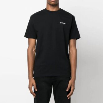 Tricou casual cu mâneci scurte Off-White pentru bărbați, cu imprimeu cu logo-ul săgeată și lanț, negru