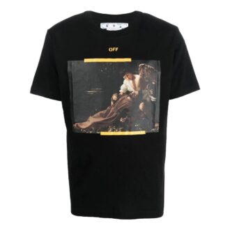 Tricou casual cu mâneci scurte Off-White pentru bărbați FW22 Caravaggio cu imprimeu cu săgeți, negru