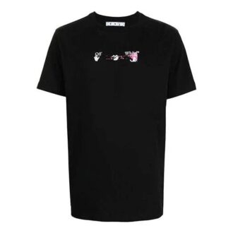 Tricou cu guler rotund și model cu săgeți „Negru Alb Roz”