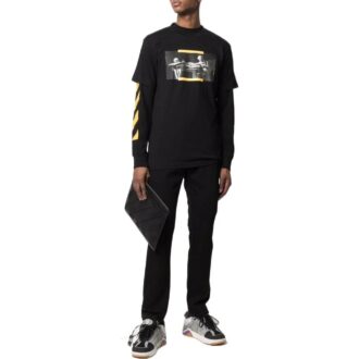 Tricou cu guler rotund și pantaloni scurți, cu imprimeu pictură în ulei „Negru”