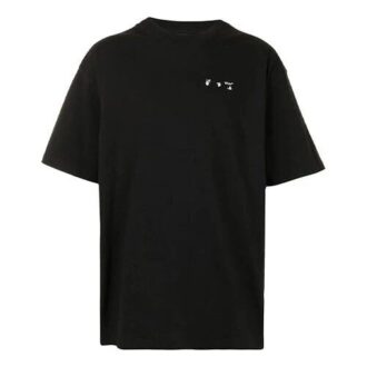 Tricou cu guler rotund, mâneci scurte, croială largă, imprimeu logo, negru