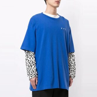 Tricou cu guler rotund, pantaloni scurți, croială lejeră, imprimeu logo, albastru