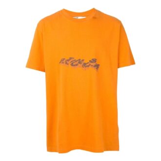 Tricou cu guler rotund, pantaloni scurți, imprimeu cu logo săgeată geometrică, portocaliu