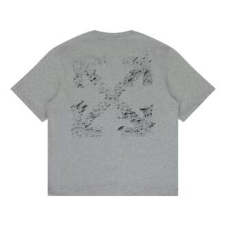 Tricou cu imprimeu de săgeți și stropi de vopsea, croială diagonală „Gri melanj”