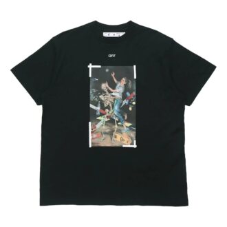 Tricou cu imprimeu pe piept, mânecă scurtă, negru