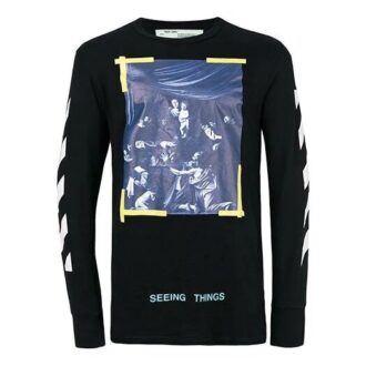 Tricou cu imprimeu pe piept, mâneci lungi, negru