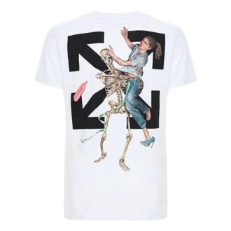 Tricou cu mânecă scurtă alb cu imprimeu logo schelet