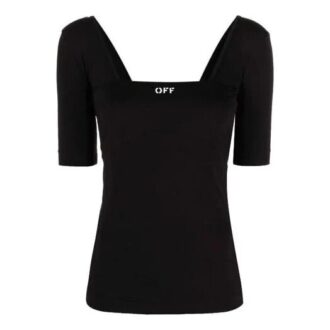 Tricou cu mânecă scurtă, croi slim, culoare solidă Off-White, cu logo, negru