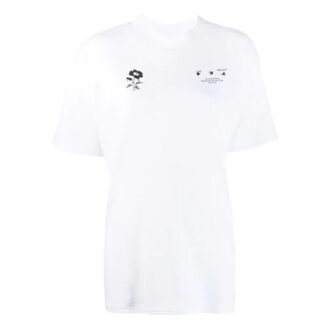 Tricou cu mâneci scurte Off-White cu imprimeu floral pe spate, alb
