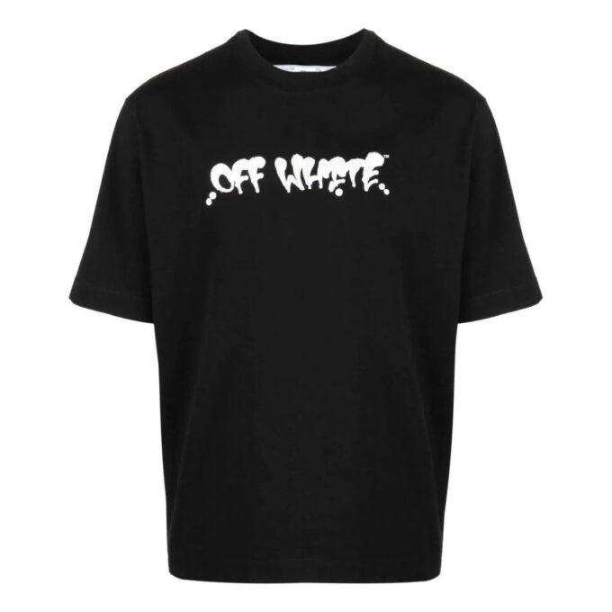 Tricou negru cu mânecă scurtă Off-White pentru bărbați din colecția SS22, cu imprimeu cu litere