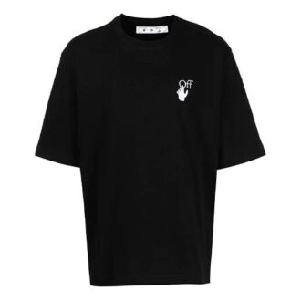 Tricou negru cu mâneci scurte și model mic pentru bărbați, de culoare alb-murdar