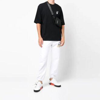 Tricou negru cu mâneci scurte și model mic pentru bărbați, de culoare alb-murdar